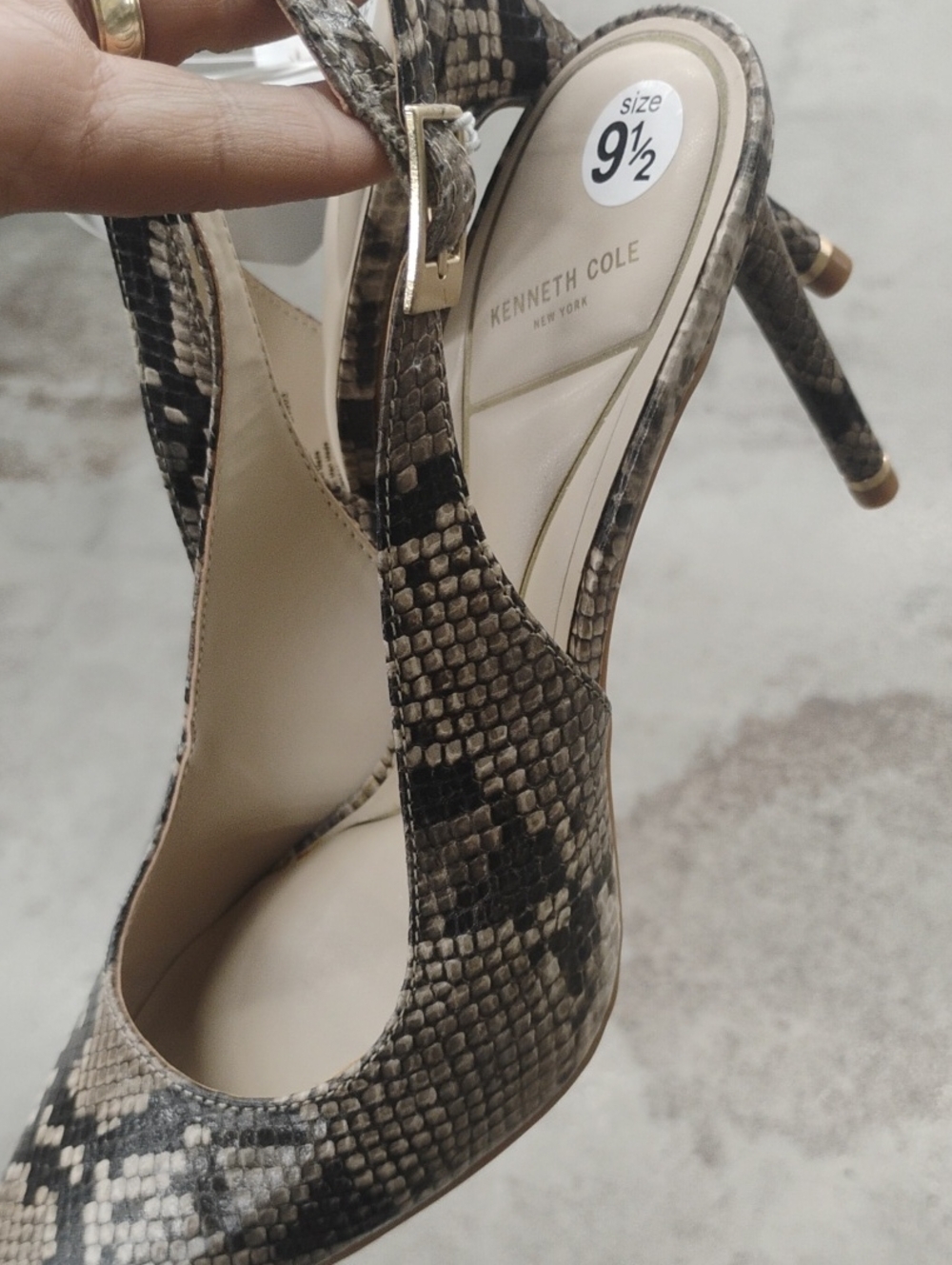 Kenneth Cole Taupe and Black Snakeskin Slingback Heels